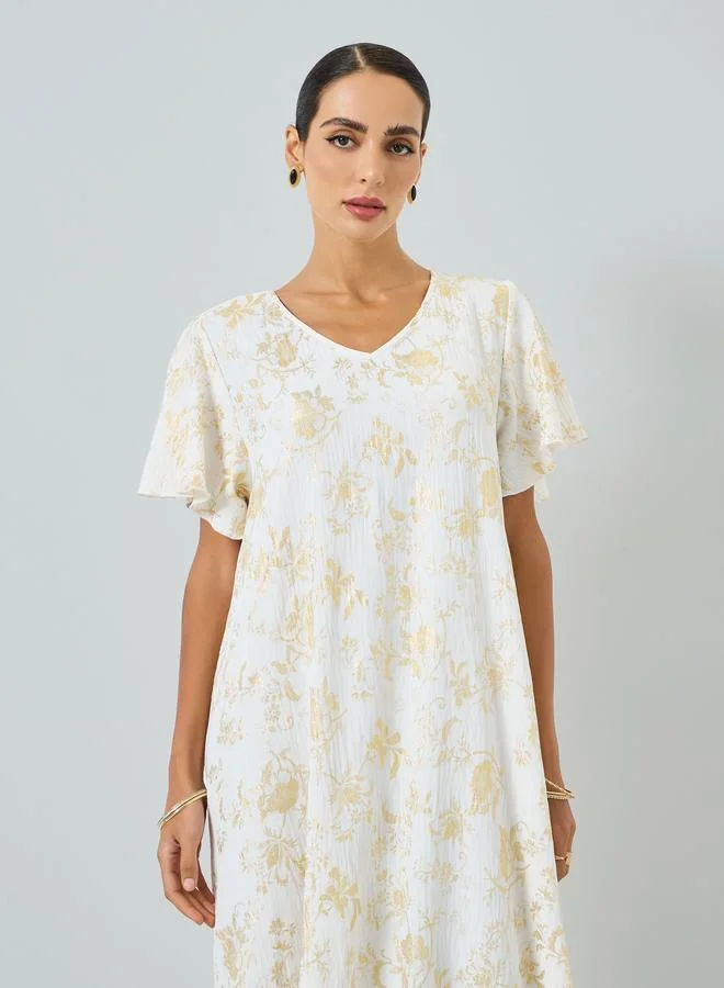 تايك تو جلابية بطبعة زهور وأكمام قصيرة